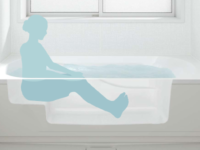 全身欲も半身浴も楽しめる浴槽